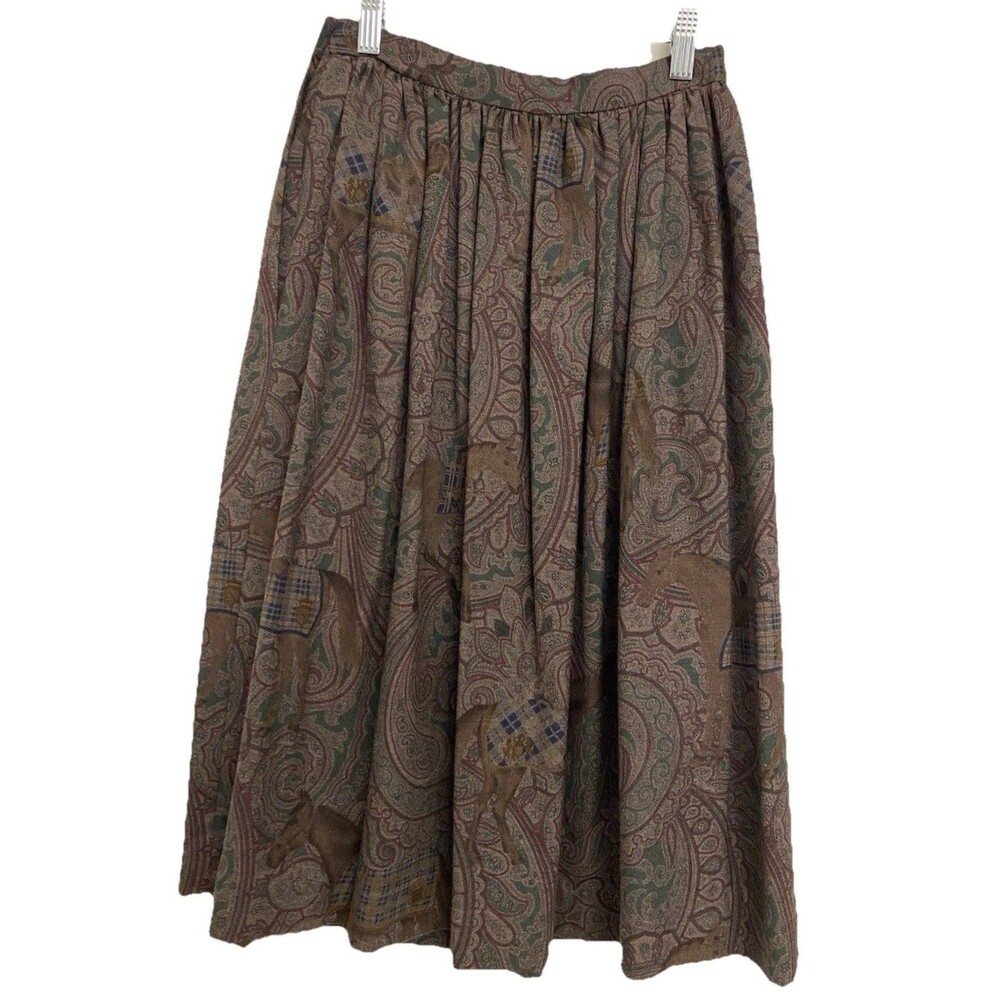 90s Vintage Ralph Lauren Purple Label Wool Skirt Sz 6 S Horses Paisley Pleated